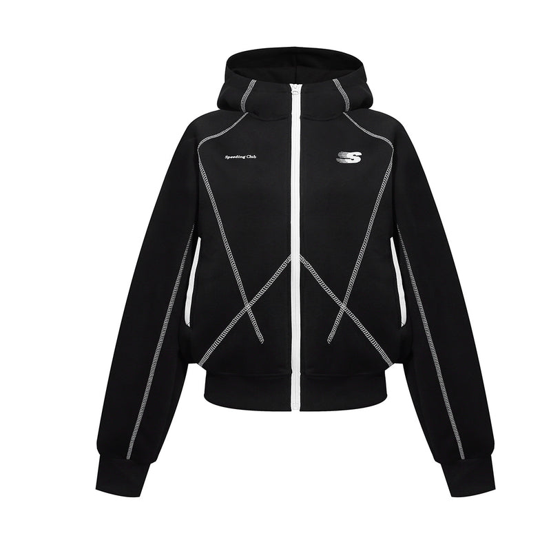Zip-Hoodie mit kontrastierenden Steppnähten – Kurzer, sportlicher Fit