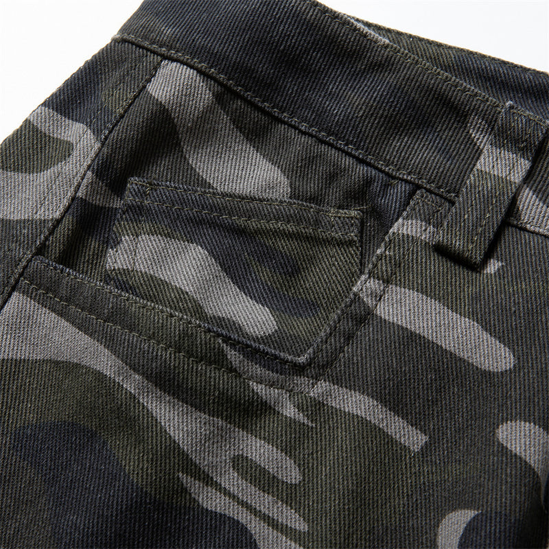 Wide-Leg Camo Cargo Pants – Baggy Fit Dark Green Camouflage Trousers