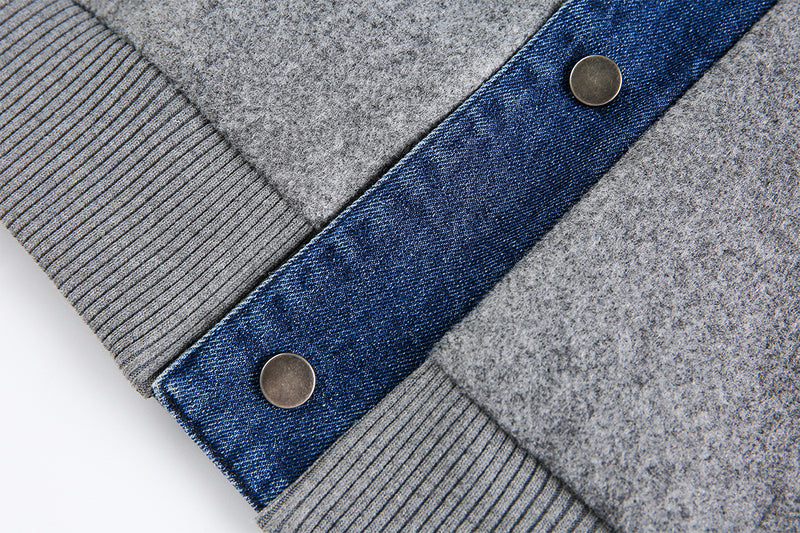 Veste boxy à boutons-pression avec col en denim – Style rétro old money