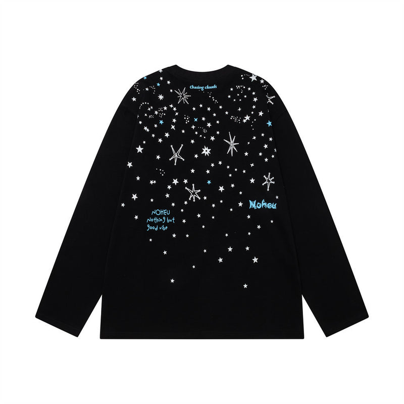 Camiseta de manga larga oversize con estampado de estrellas – Top urbano de corte relajado