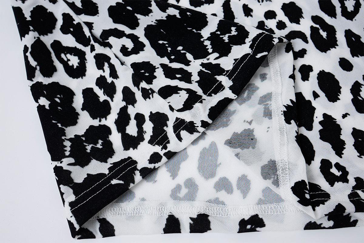 Leopard Print Turtleneck Long Sleeve Slim-Fit Shirt