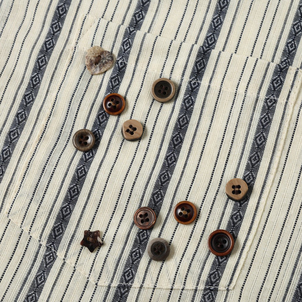 Striped Long-Sleeve Shirt – Vintage American Oversized Button-Up with Pocket