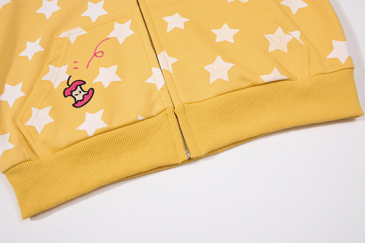 Sweat court zippé à imprimé étoiles avec pomme – Streetwear kawaii