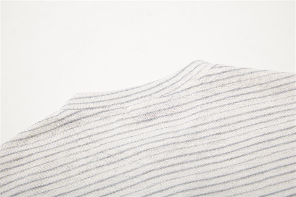 Striped Shirt Long Sleeve Men's Henley with Abstract Butterfly Graphic