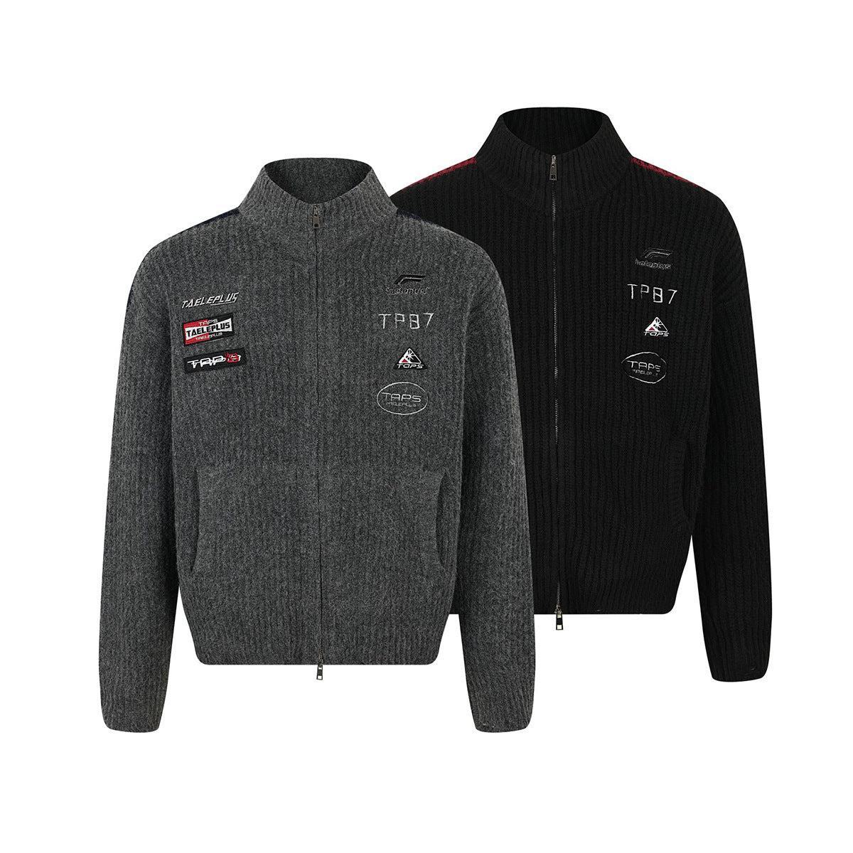 Strick-Cardigan mit Racing-Patches, Reißverschluss und Stehkragen