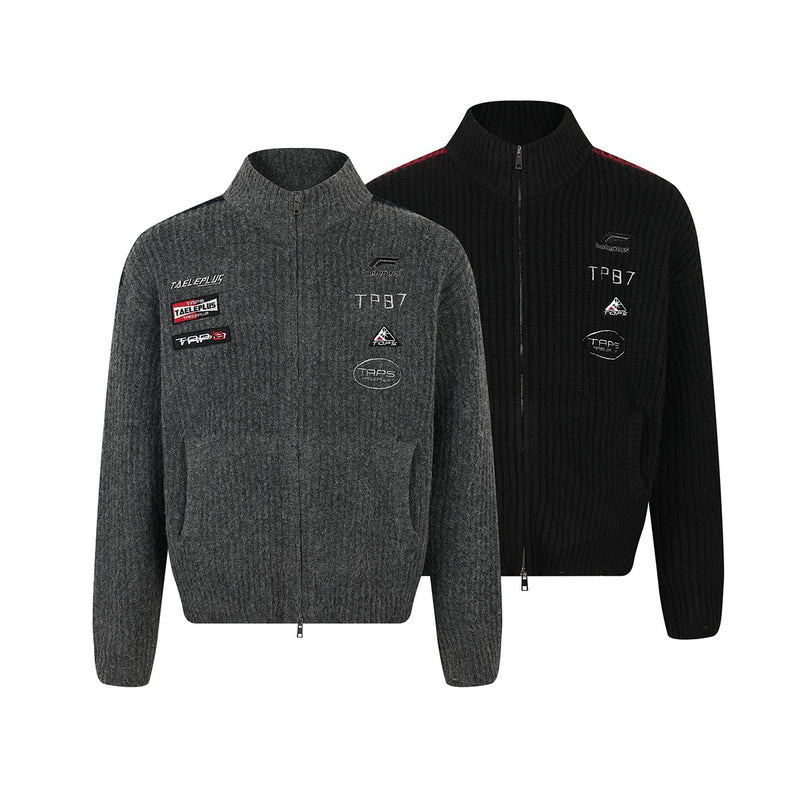 Strick-Cardigan mit Racing-Patches, Reißverschluss und Stehkragen