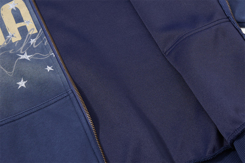 Sudadera con Capucha y Cremallera, Estampado de Estrellas, Corte Extragrande para Hombre