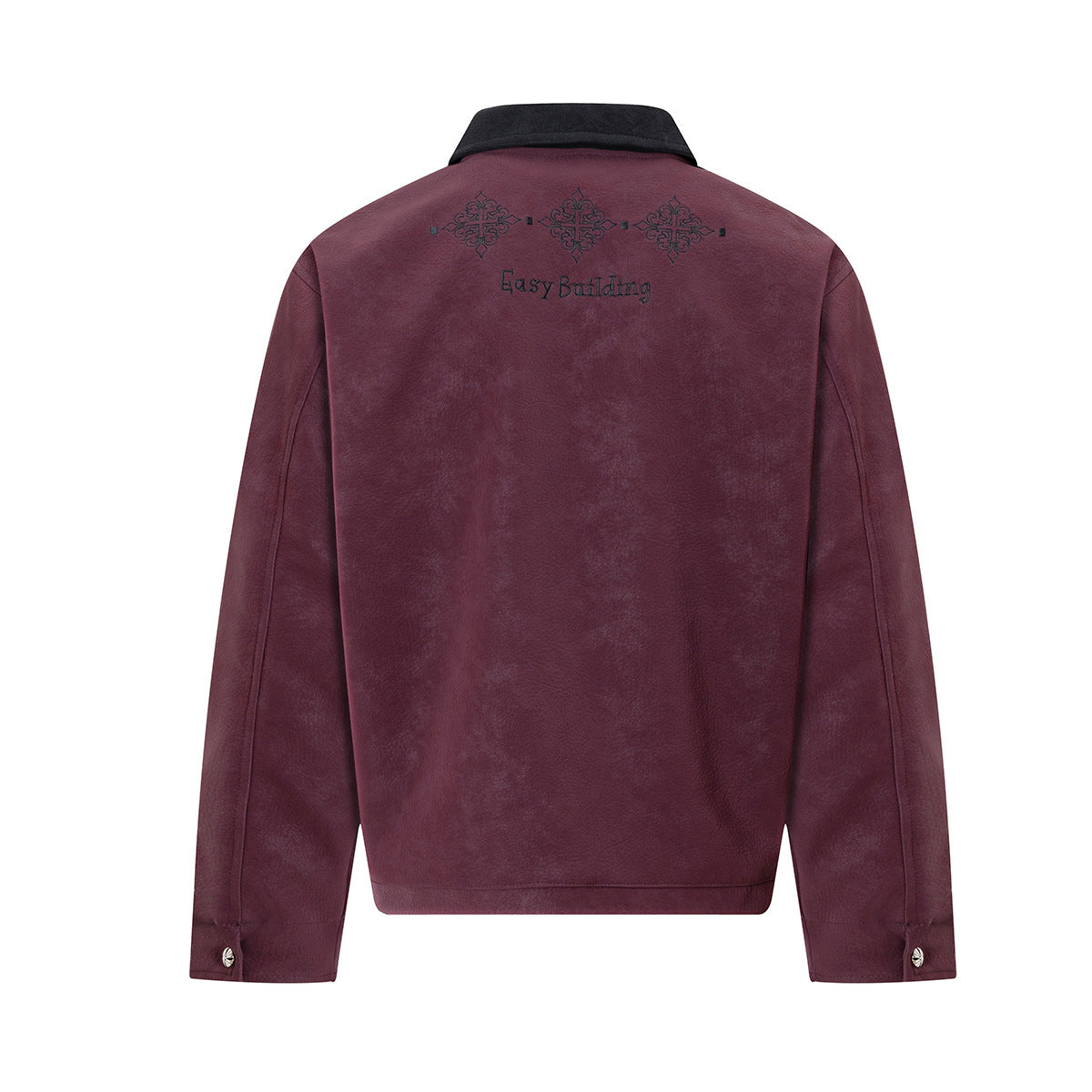 Veste en cuir oversize courte à broderies gothiques – Style moto américain rétro