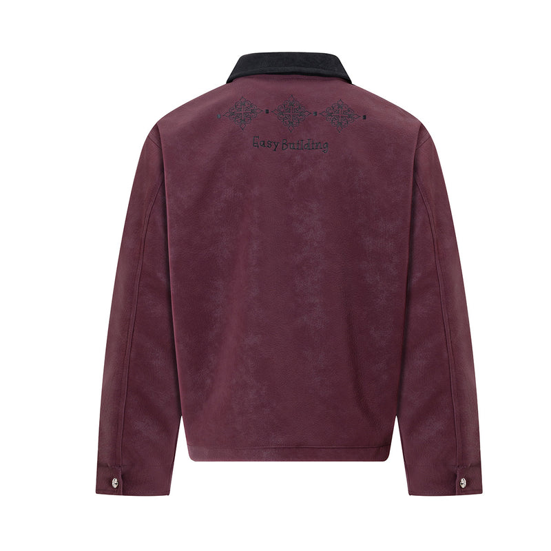 Veste en cuir oversize courte à broderies gothiques – Style moto américain rétro