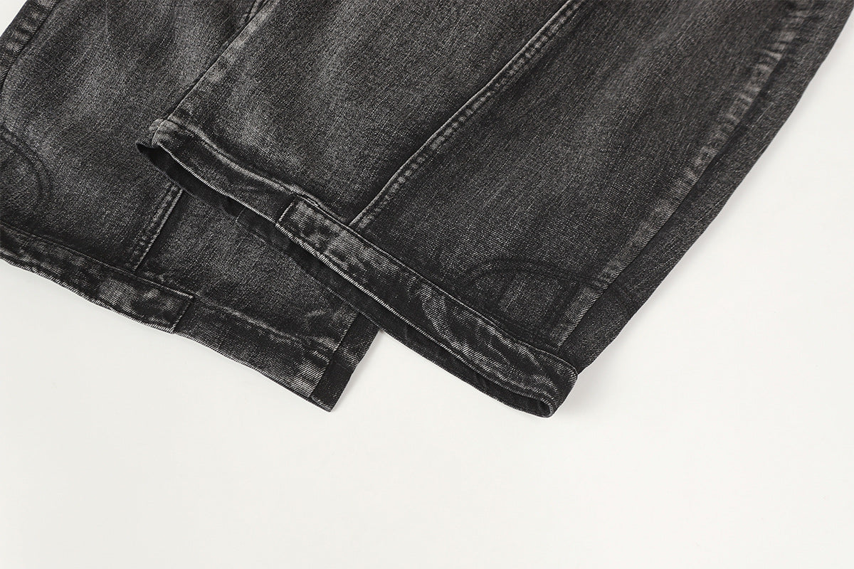 Jean baggy noir déchiré – Pantalon en denim délavé à jambe large
