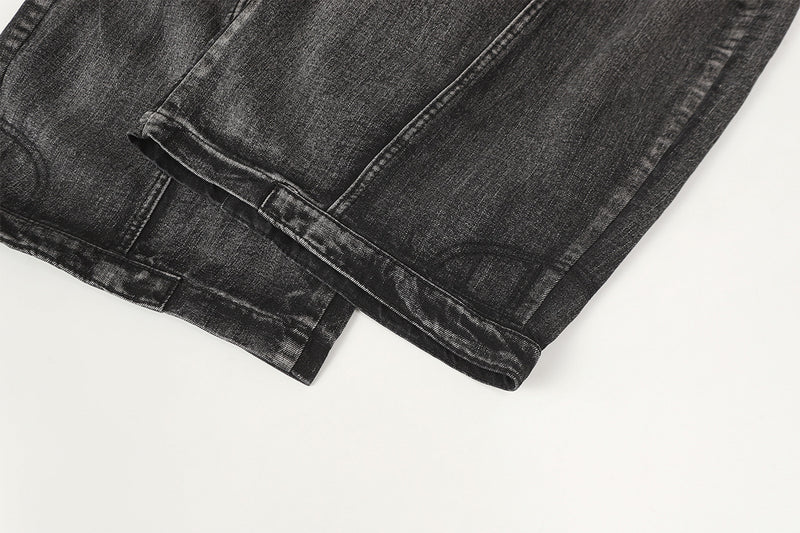 Jean baggy noir déchiré – Pantalon en denim délavé à jambe large