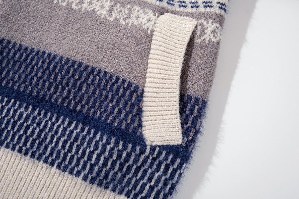 Fair Isle Jacquard Knit Cardigan Sweater – Retro Korean-Style Button-Up