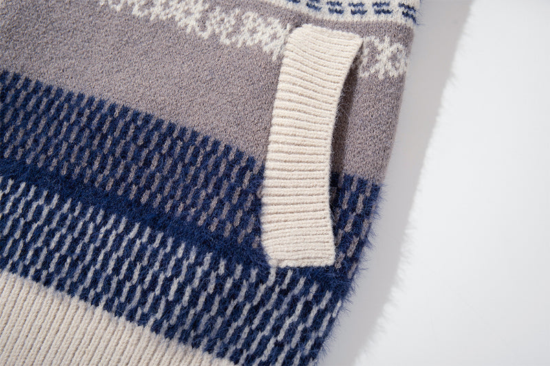 Fair Isle Jacquard Knit Cardigan Sweater – Retro Korean-Style Button-Up