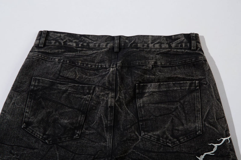 Jean baggy noir homme – Denim large brodé d'éclairs