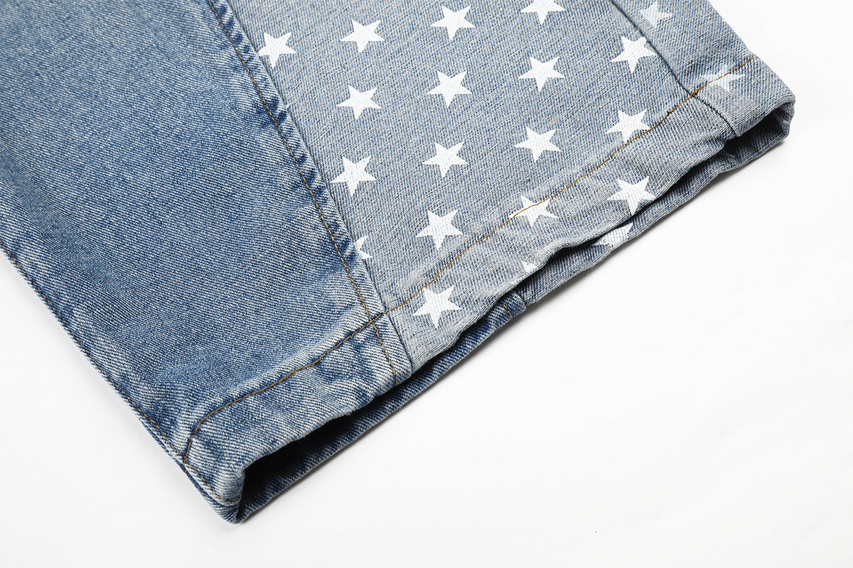Baggy-Jeans mit weitem Bein – Denimhose mit Stern- und Streifen-Patchwork