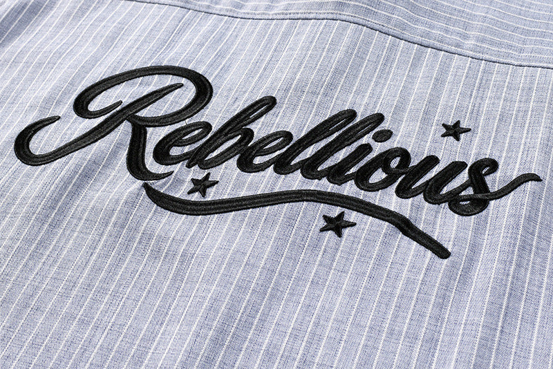 Stripe Long Sleeve Shirt with Rebellious Script Embroidery, Oversized Fit