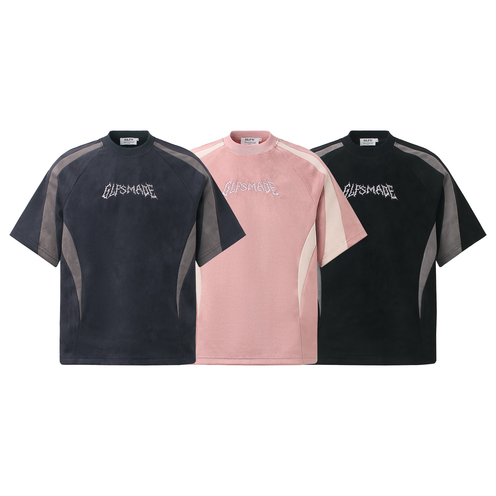 GLFSMADE Colorblock Suede Panel Short Sleeve T-Shirt