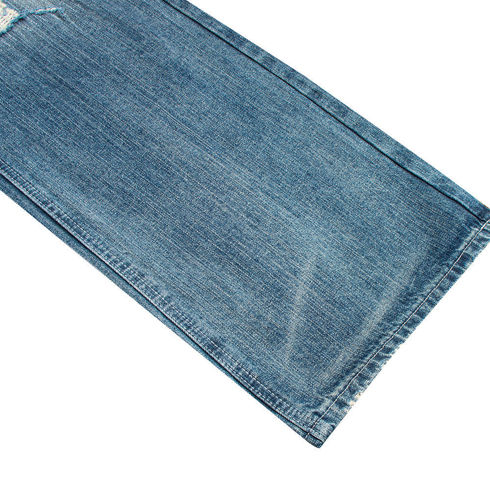Wide-Leg Distressed Jeans – Men's Washed Blue Baggy Straight Denim