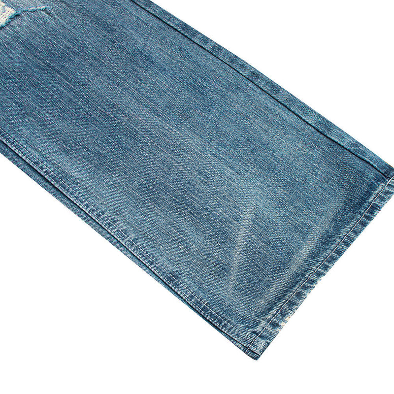 Wide-Leg Distressed Jeans – Men's Washed Blue Baggy Straight Denim