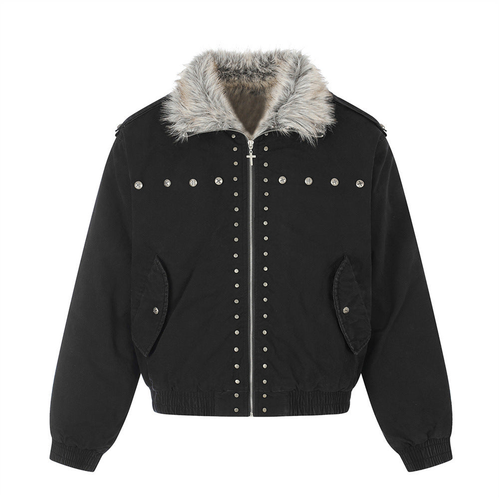 Men's Studded Bomber Jacket with Faux Fur Collar – High Street Winter Coat