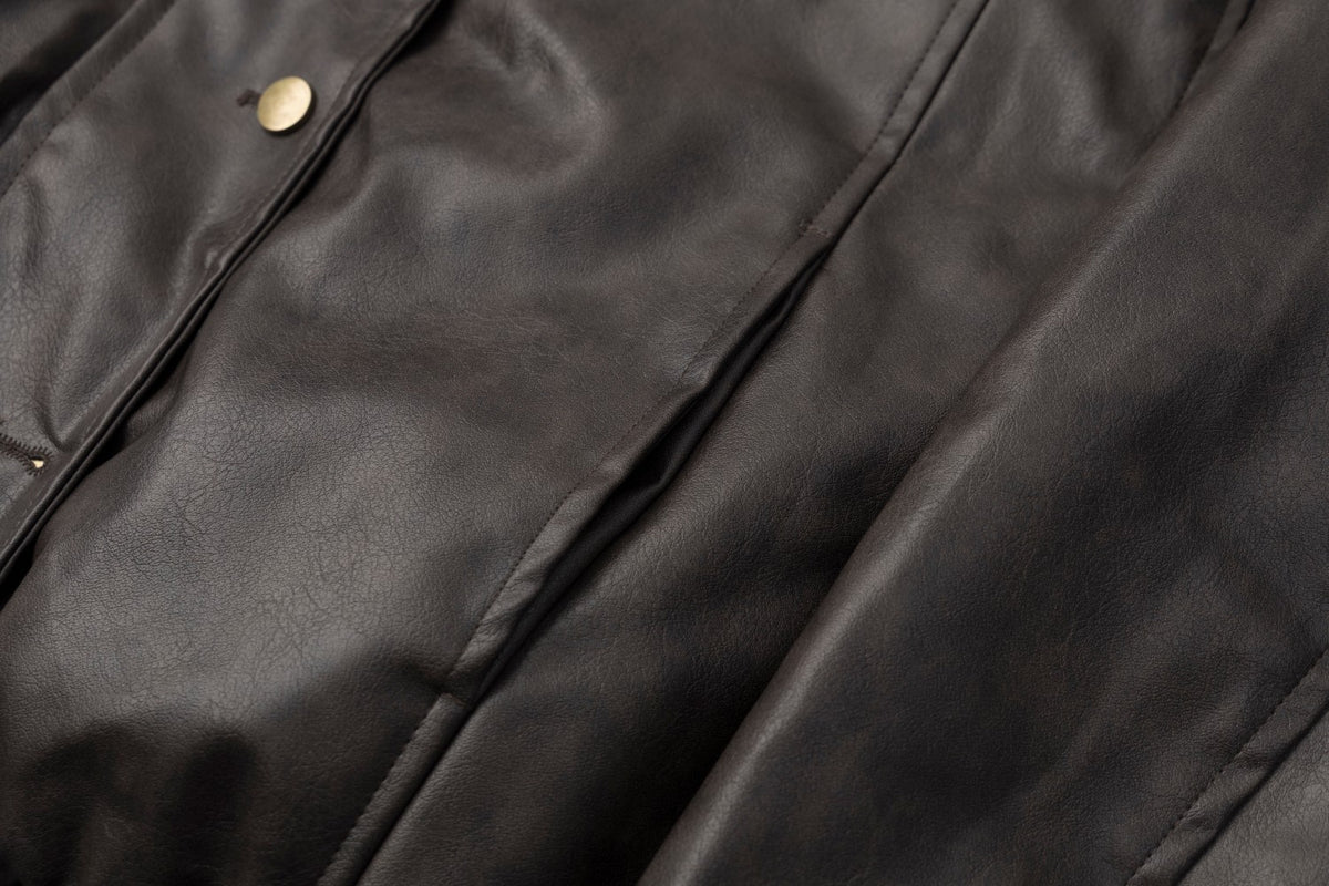 Faux Leather Bomber Jacket with Fur Collar – Padded Aviator Style