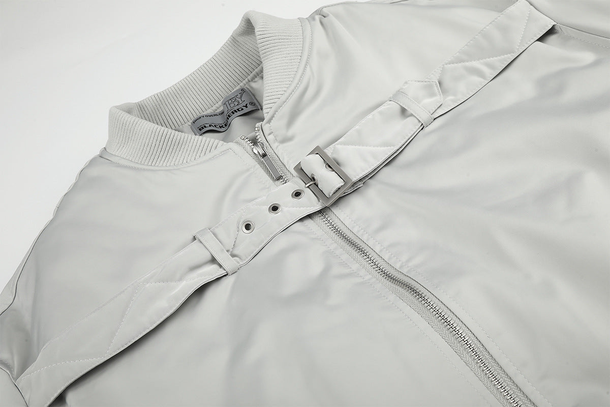 Padded Bomber Jacket with Chest Buckle Strap – Men's Oversized Flight Jacket