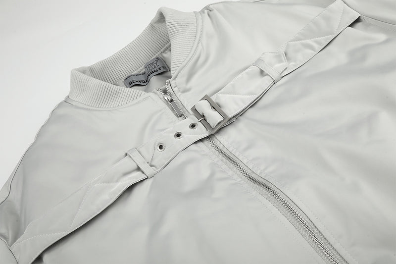 Padded Bomber Jacket with Chest Buckle Strap – Men's Oversized Flight Jacket