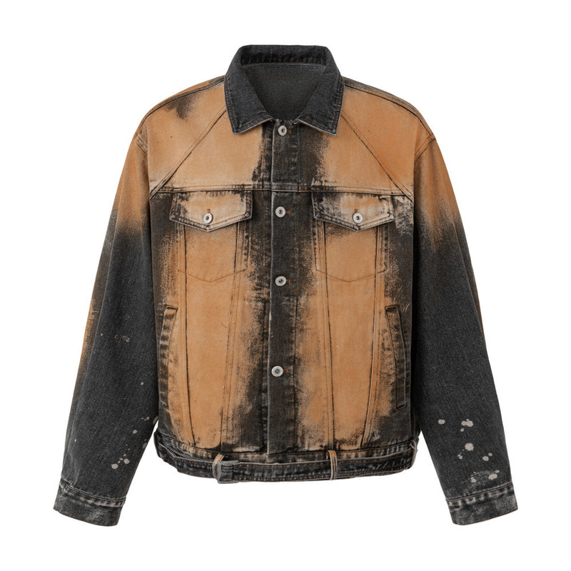 Oversized Acid-Wash Distressed Denim Jacket – Bleached Tie-Dye Punk Streetwear