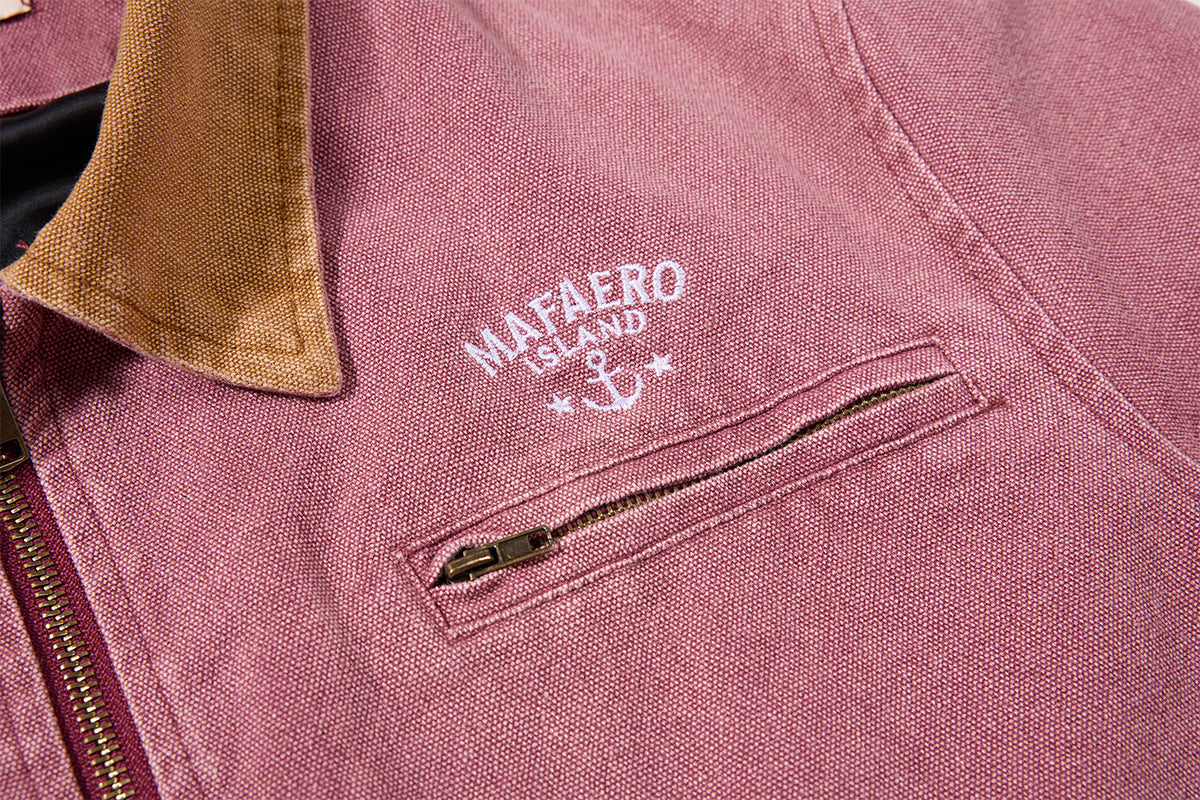 Chaqueta de lona lavada workwear con cuello de pana – Estilo barn de corte cuadrado