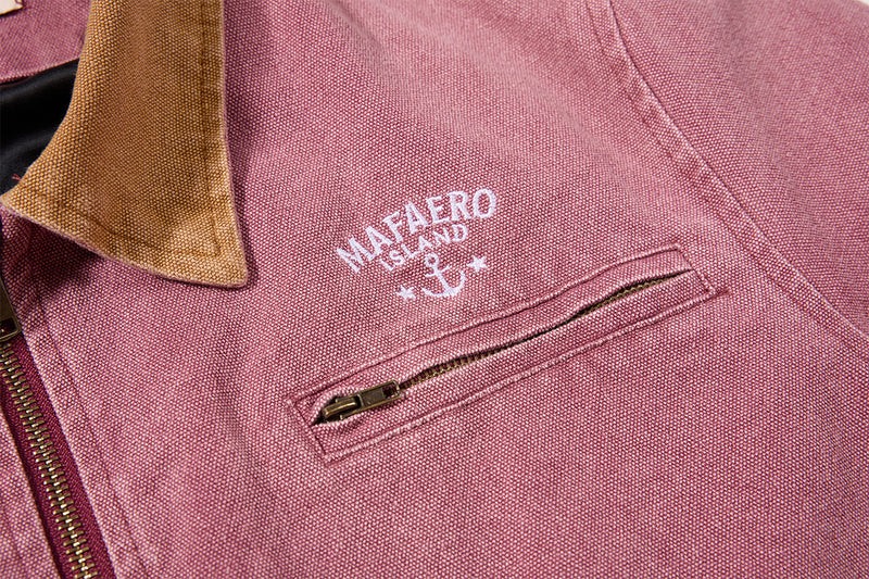 Chaqueta de lona lavada workwear con cuello de pana – Estilo barn de corte cuadrado