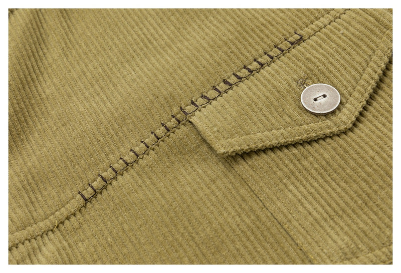 Corduroy Trucker Jacket — Oversized Fit, Floral-Lined, Olive Green