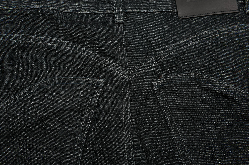 Men's Wide-Leg Black Jeans – Dragon Embroidery Straight Leg Denim