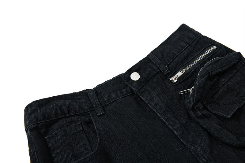 Vaqueros cargo para hombre — Pantalón vaquero de pierna ancha con múltiples bolsillos y lavado desgastado