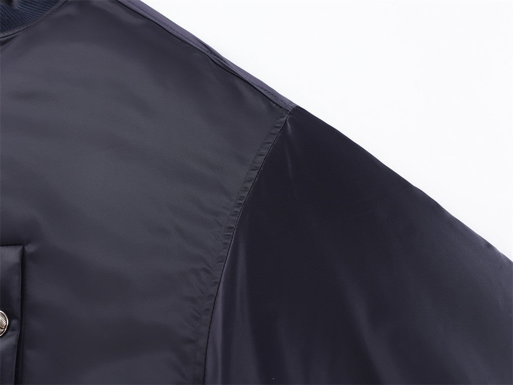 Oversized Bomber Jacket – Navy Satin with Pink Lining