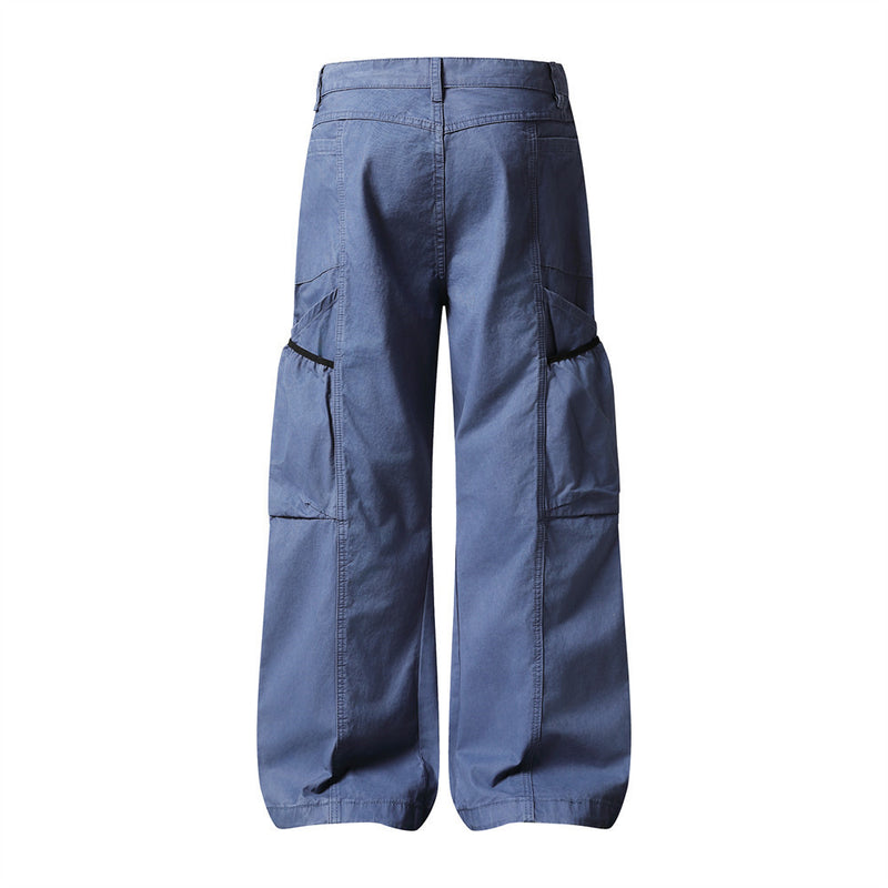 Wide-Leg Cargo Pants – Washed Vintage American Workwear with Oversized Pockets
