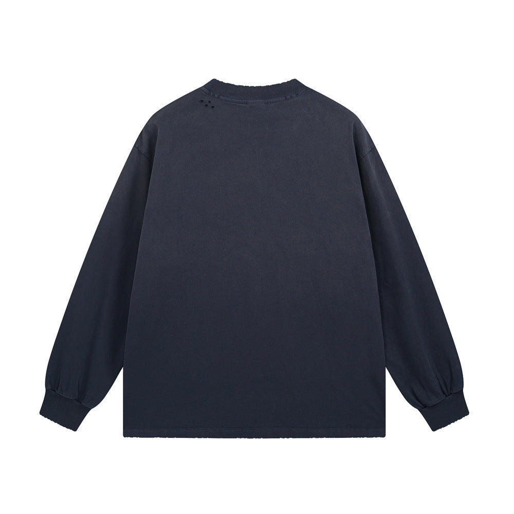 Langarmshirt mit 777-Zahlendruck – Used-Look-Rundhals-Streetwearshirt