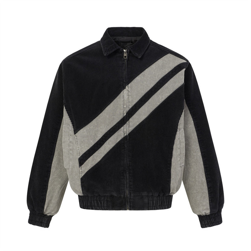 Chaqueta Bomber Oversized de Pana Color Block – Patchwork con Cremallera para Hombre