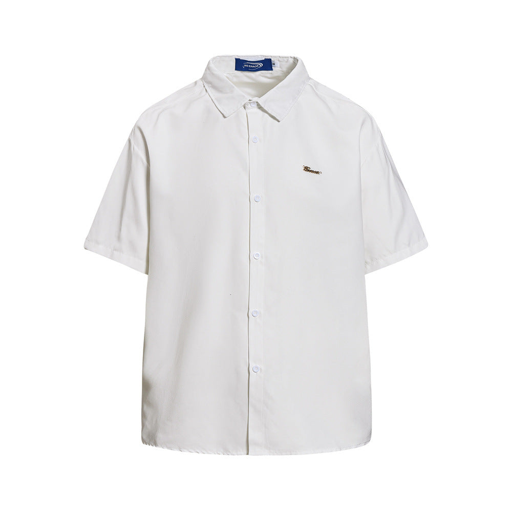 Men's Oversized Short Sleeve Button-Up Shirt – Casual Solid Suede-Texture