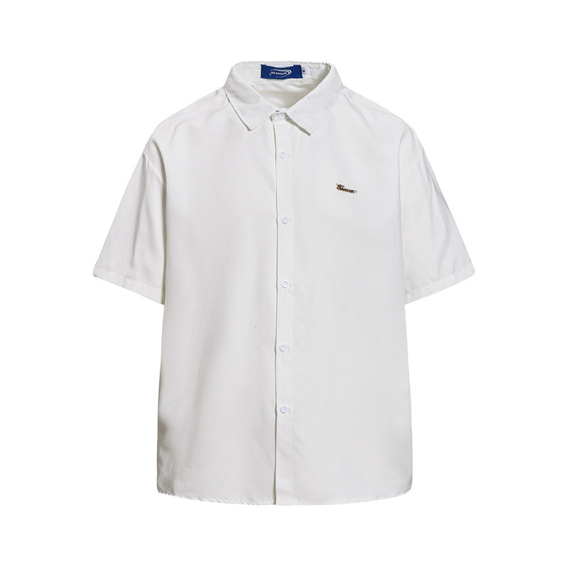 Men's Oversized Short Sleeve Button-Up Shirt – Casual Solid Suede-Texture