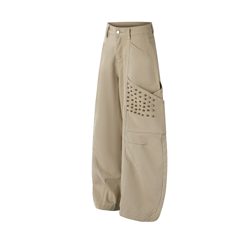 Studded Wide-Leg Cargo Pants with Oversized Pockets