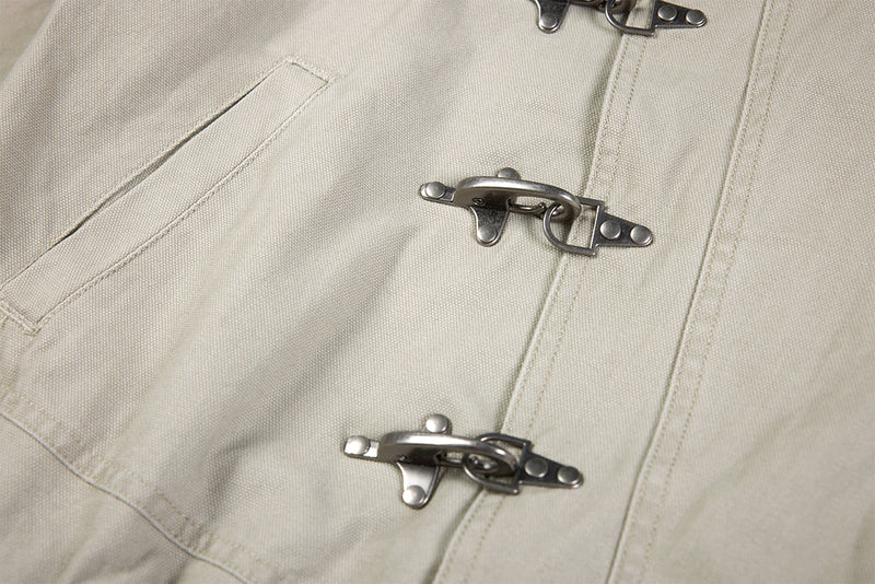 Metal Clasp Bomber Jacket – Washed Cotton Flight Jacket with Diagonal Buckle