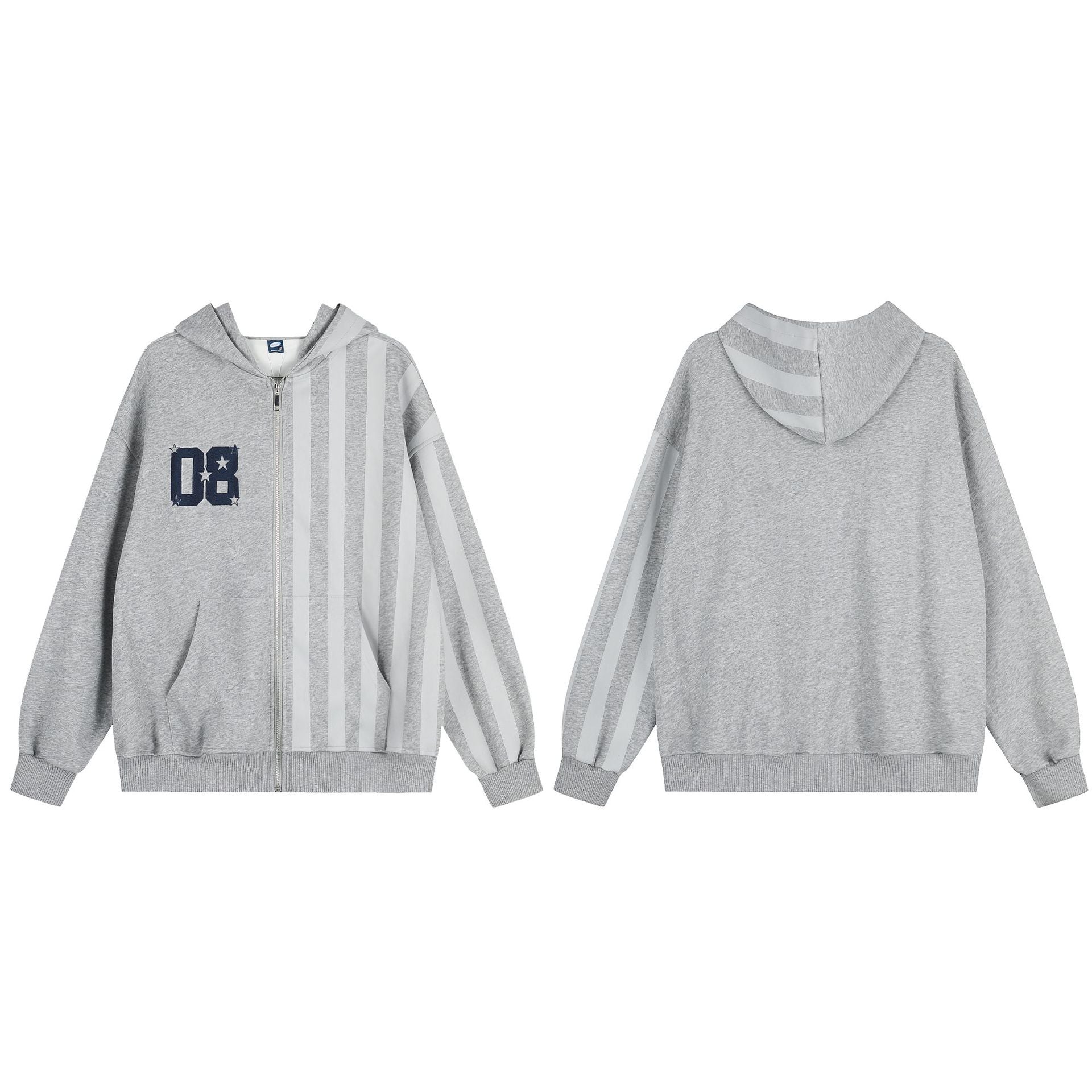 Sweat à capuche zippé rétro à rayures américaines – Sweat varsity oversize