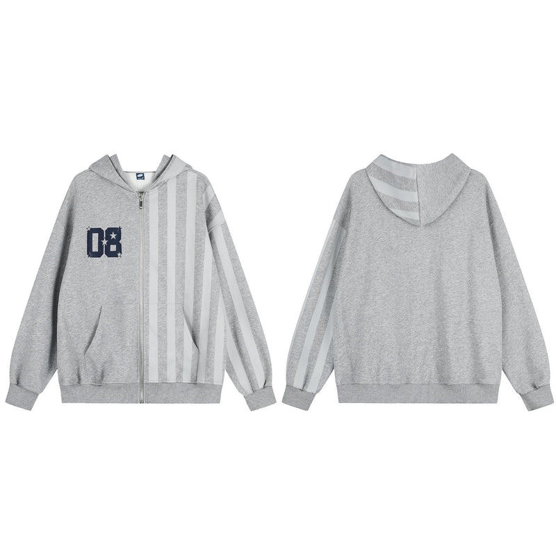 Sweat à capuche zippé rétro à rayures américaines – Sweat varsity oversize