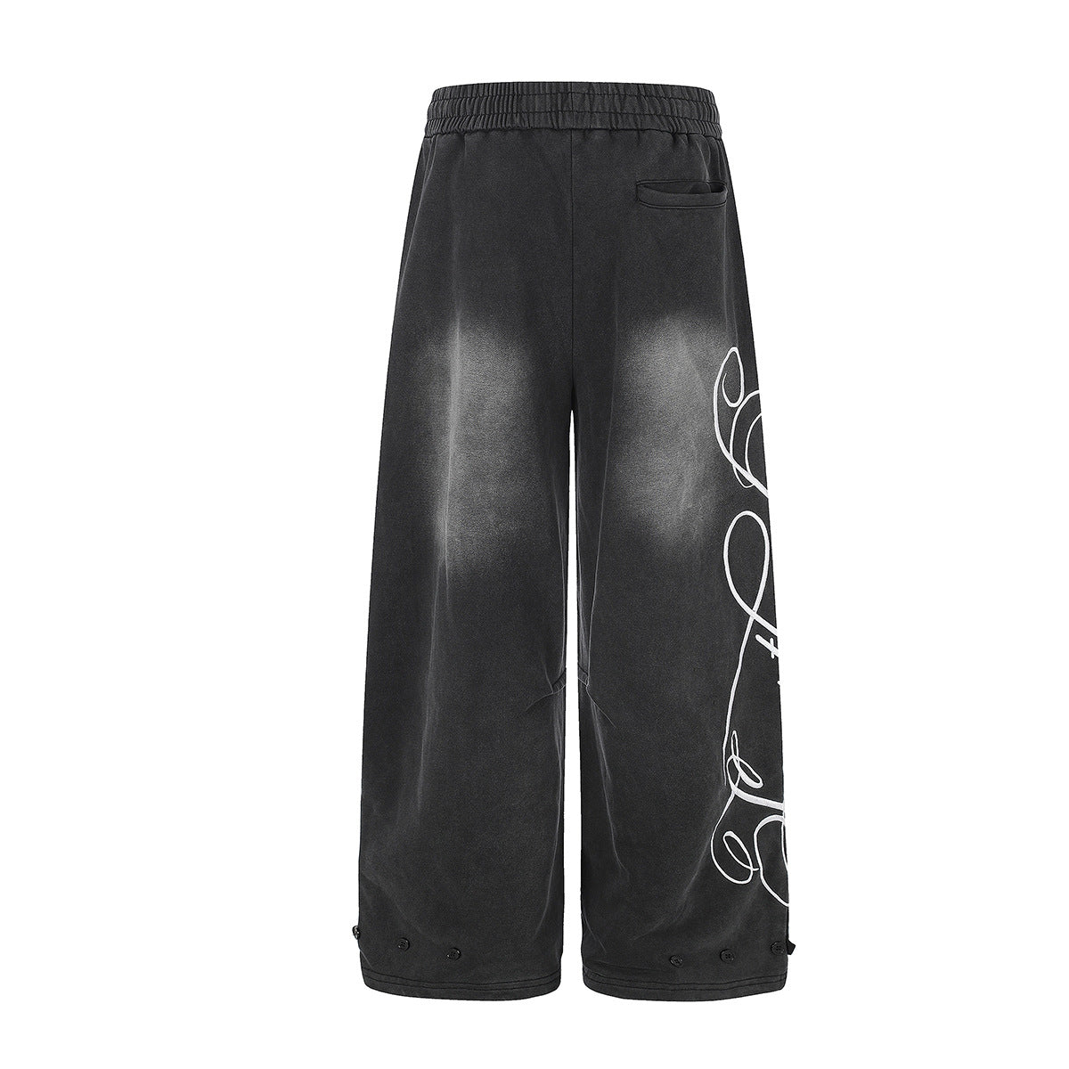 Pantalon de survêtement wide leg – Baggy streetwear américain noir délavé et brodé