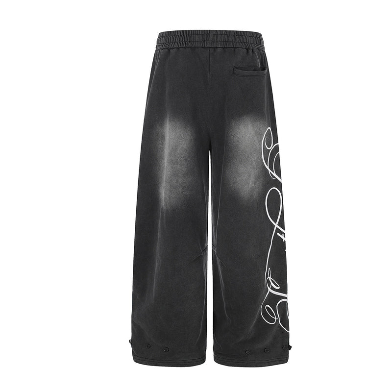 Pantalon de survêtement wide leg – Baggy streetwear américain noir délavé et brodé