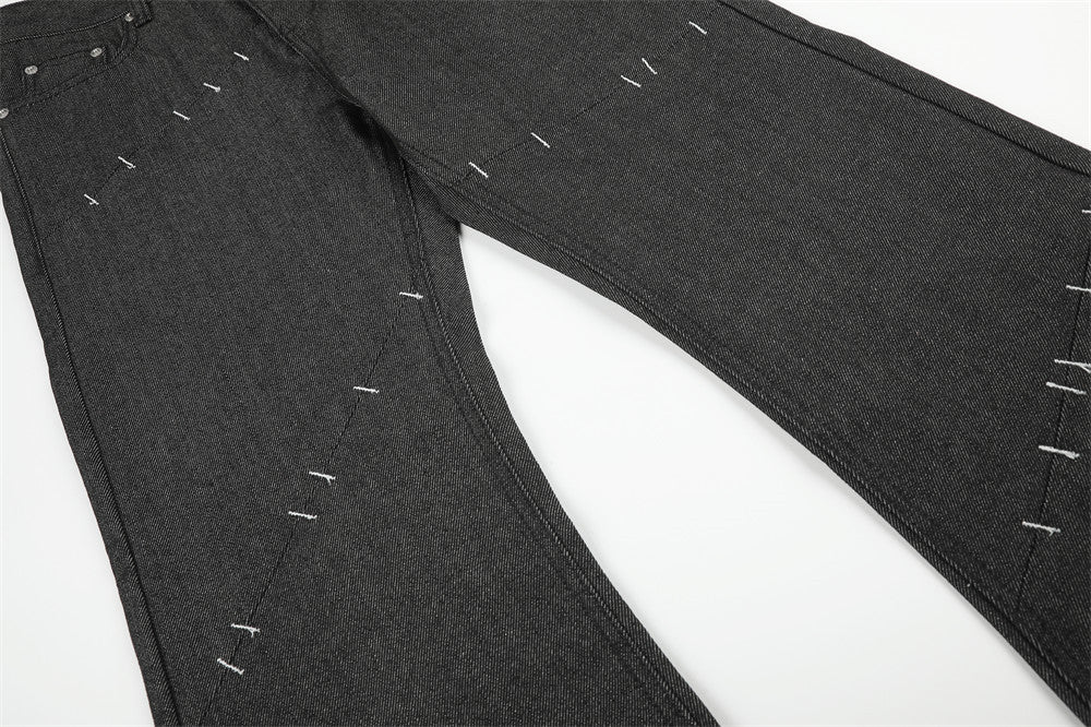 Men's Wide-Leg Jeans with Contrast Stitch Detail – Dark Wash Straight Denim