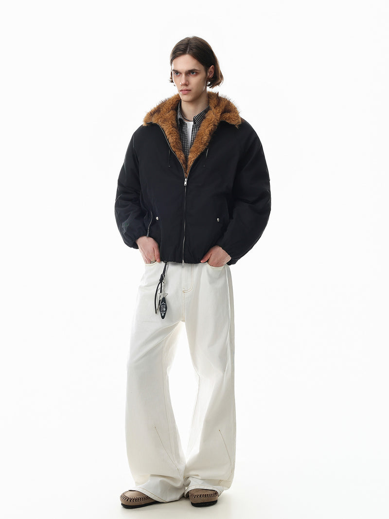 Faux Fur Collar Padded Bomber Jacket – Oversized Winter Puffer