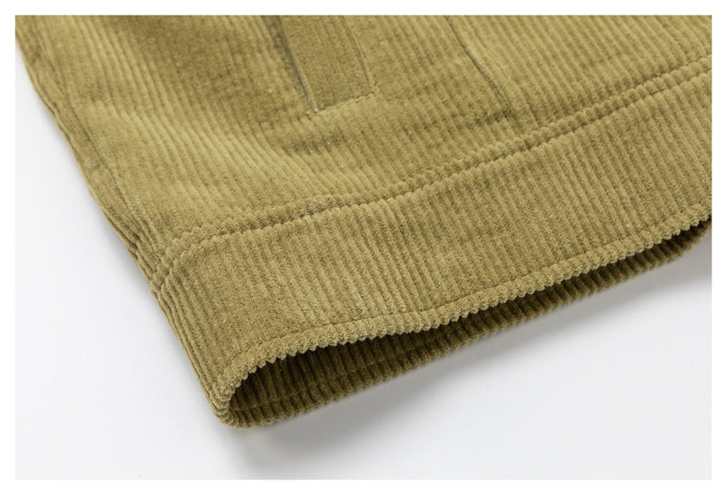 Corduroy Trucker Jacket — Oversized Fit, Floral-Lined, Olive Green