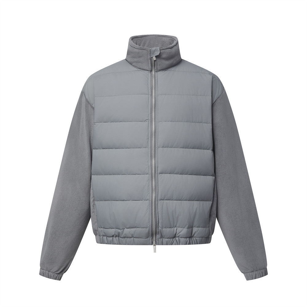 Herren-Hybrid-Pufferjacke mit Fleeceärmeln, Stehkragen und Doppelzipper