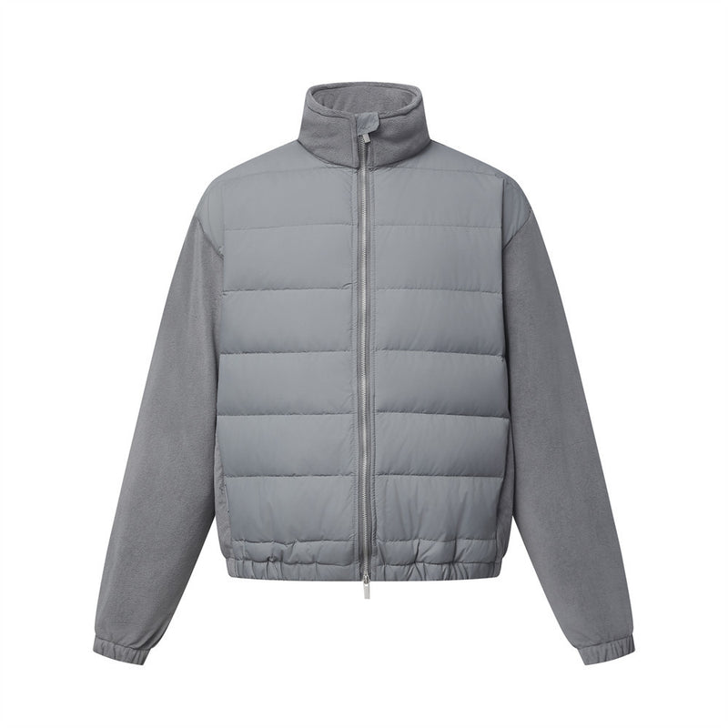 Herren-Hybrid-Pufferjacke mit Fleeceärmeln, Stehkragen und Doppelzipper
